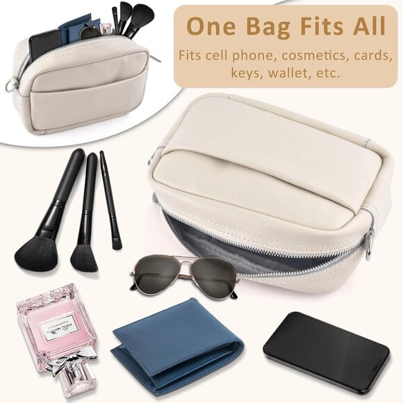 Beige Leather Crossbody Bag for Women with Adjustable Strap, Gift Box, 10.24x3.1 - Picture 6 of 7